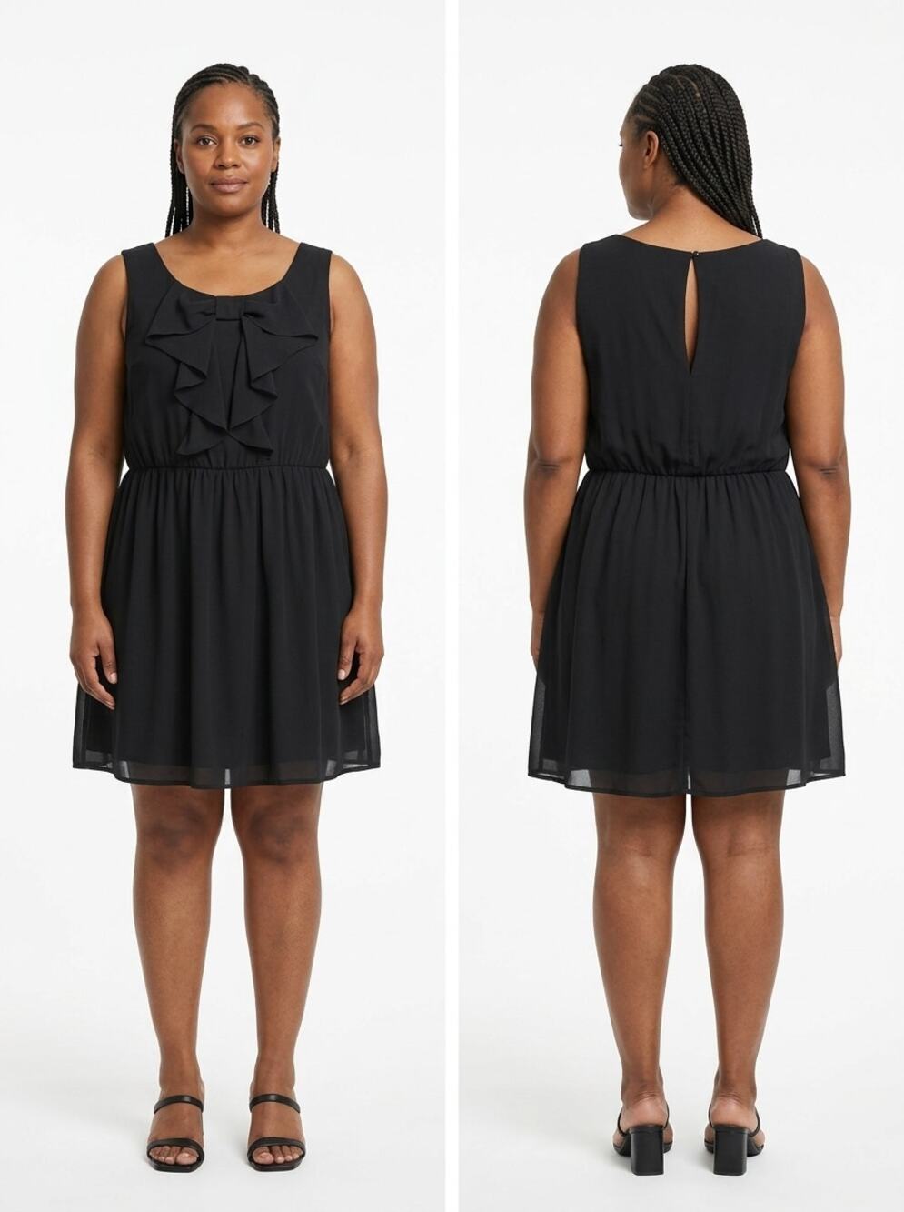 Ichi Brianne-Dr Black A-Line Mini Ruffle Chiffon Dress Women Size 40